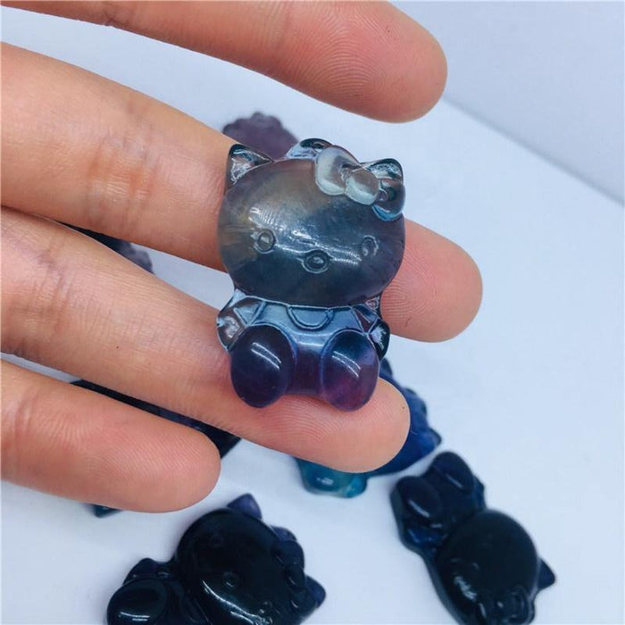 Colorful Rainbow Fluorite Crystal Hello Kitty