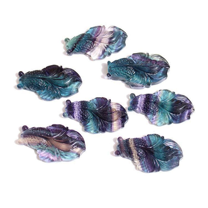 rainbow fluorite carving goldfish pendant