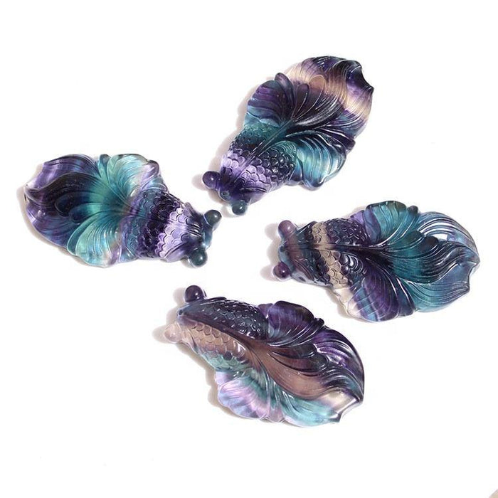 rainbow fluorite carving goldfish pendant
