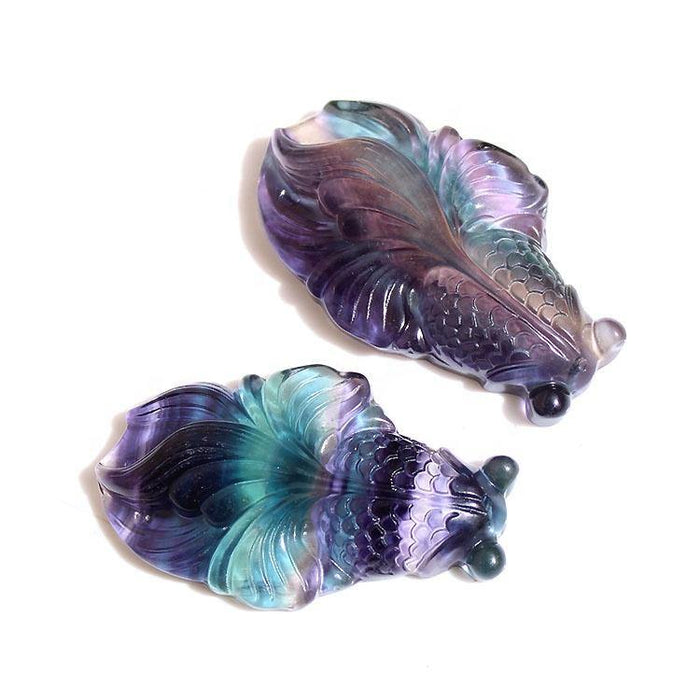 rainbow fluorite carving goldfish pendant