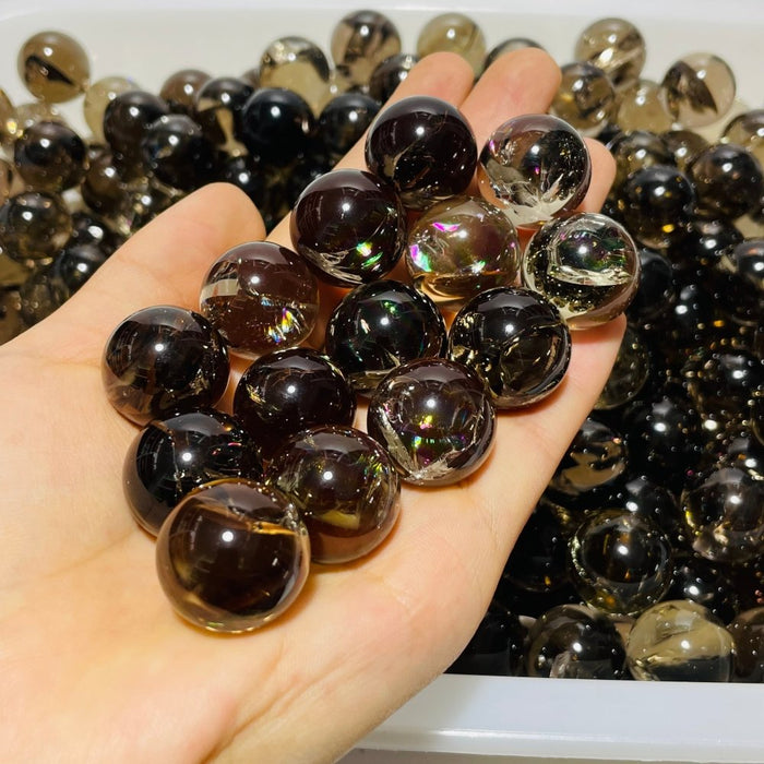 Small Smoky Quartz Spheres With Rainbow