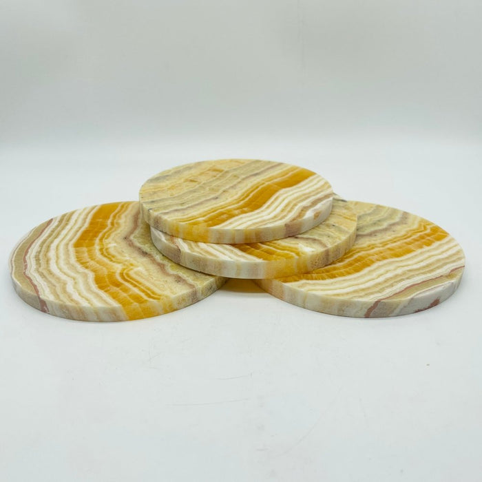 Yellow Calcite Round Coaster Slab Wholesale