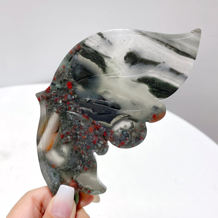 Africa Blood Stone Butterfly Wing Carving With Stand