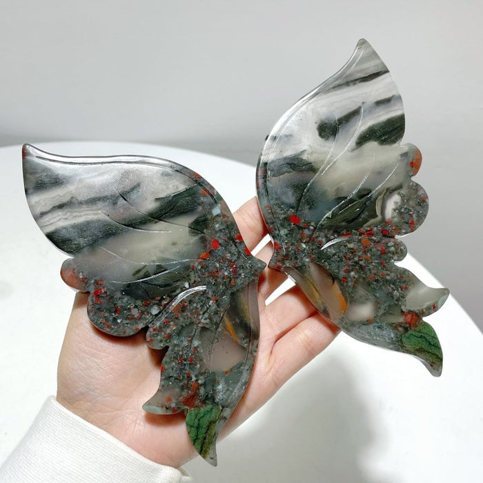 Africa Blood Stone Butterfly Wing Carving With Stand