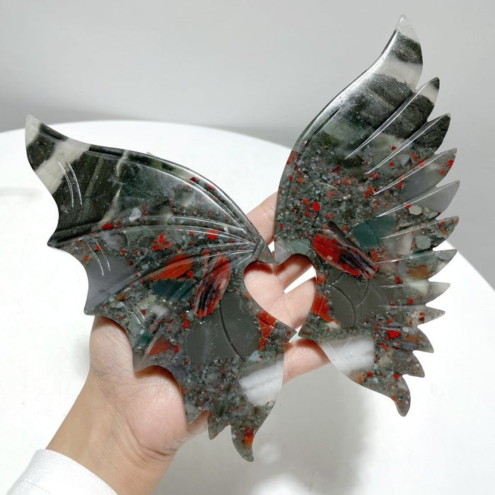 Africa Blood Stone Demon And Angel Wing Carving With Stand