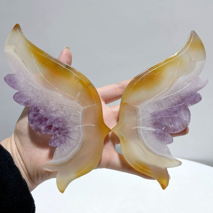 Agate Mixed Amethyst Butterfly Wing Carving With Stand