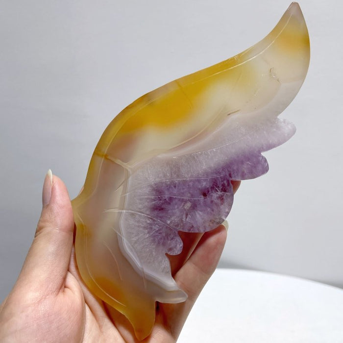 Agate Mixed Amethyst Butterfly Wing Carving With Stand