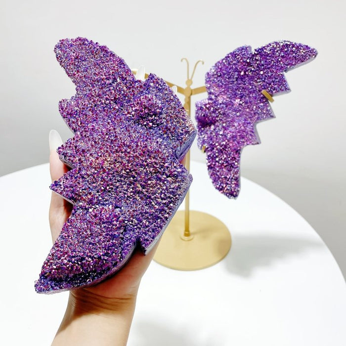 Beautiful Aura Quartz Cluster Butterfly Wing With Stand