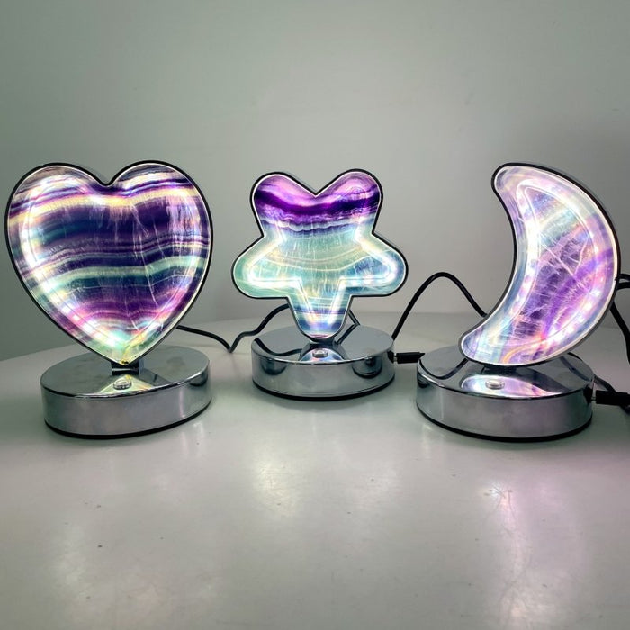 Beautiful Fluorite LED Table Lamp Flower Moon & Heart Shape