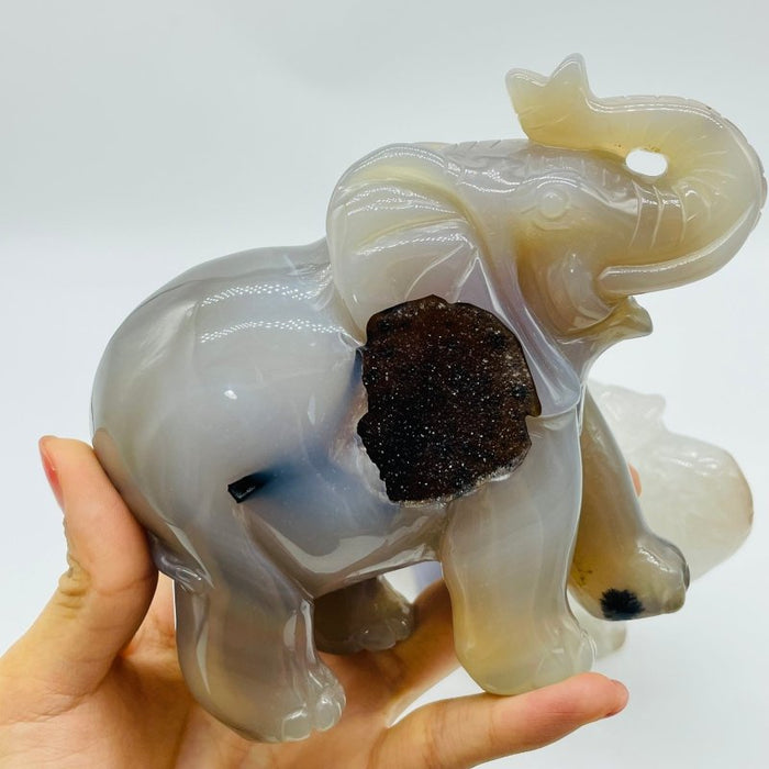 2 Pieces Beautiful Geode Agate Druzy Elephant Carving