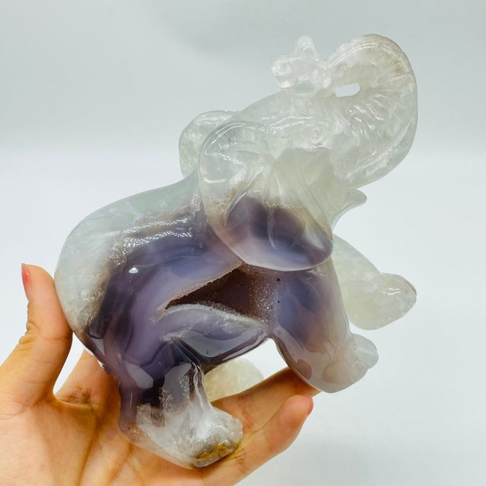 2 Pieces Beautiful Geode Agate Druzy Elephant Carving