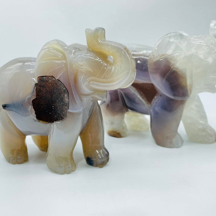 2 Pieces Beautiful Geode Agate Druzy Elephant Carving