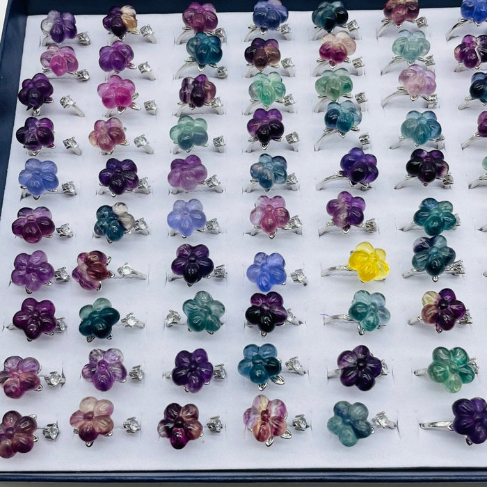 Beautiful Rainbow Fluorite Flower Ring Wholesale