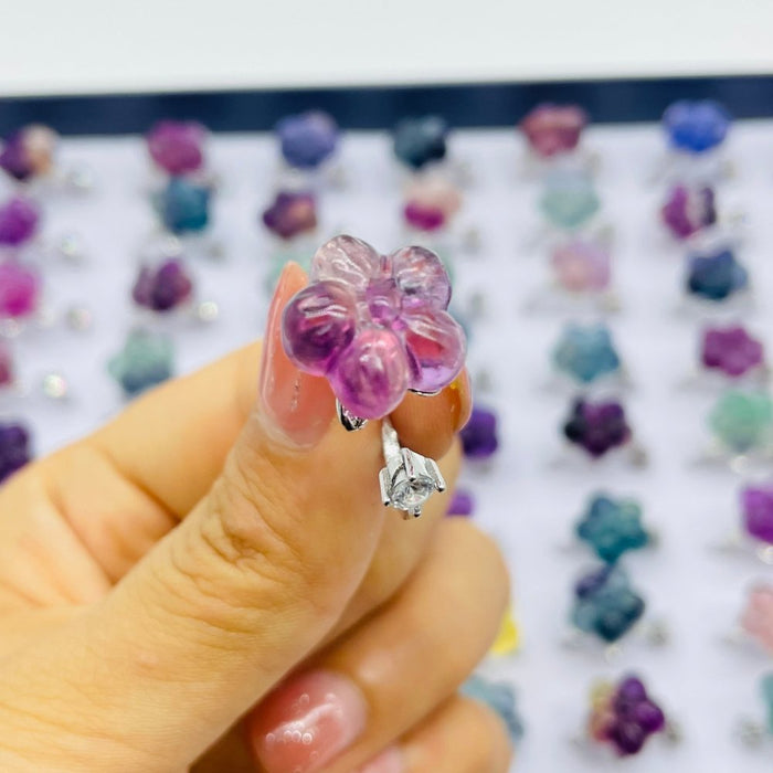 Beautiful Rainbow Fluorite Flower Ring Wholesale