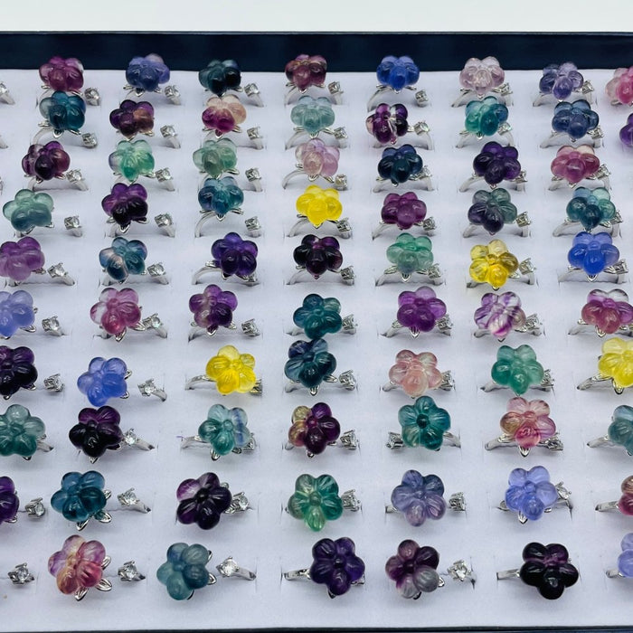 Beautiful Rainbow Fluorite Flower Ring Wholesale