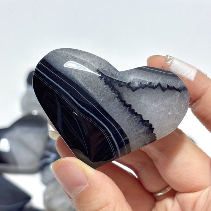 Black Stripe Agate Mixed Quartz Heart Wholesale