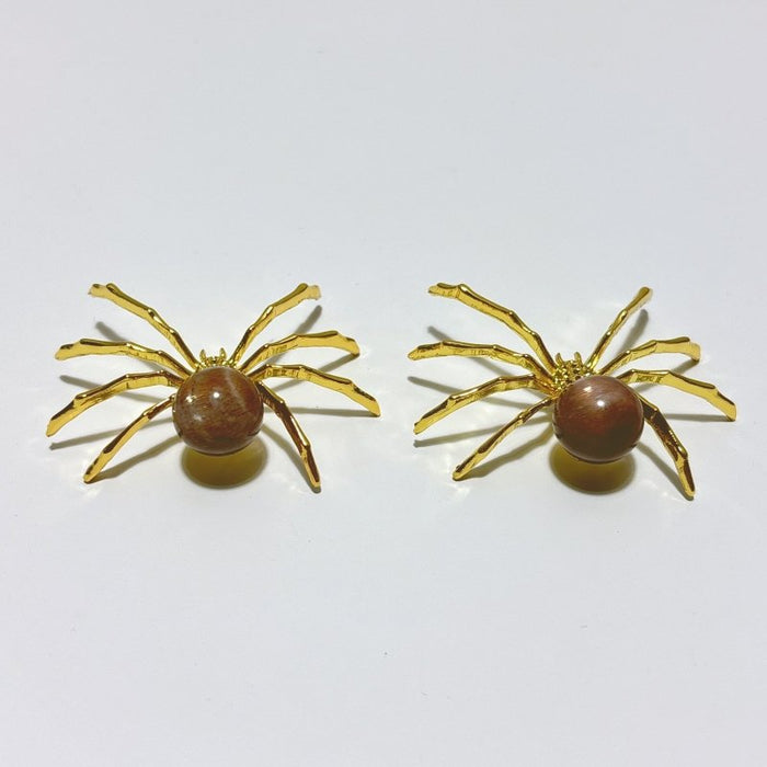 Black Sunstone Crystal Sphere Spider Ornament Handmade Alloy Spider Wholesale