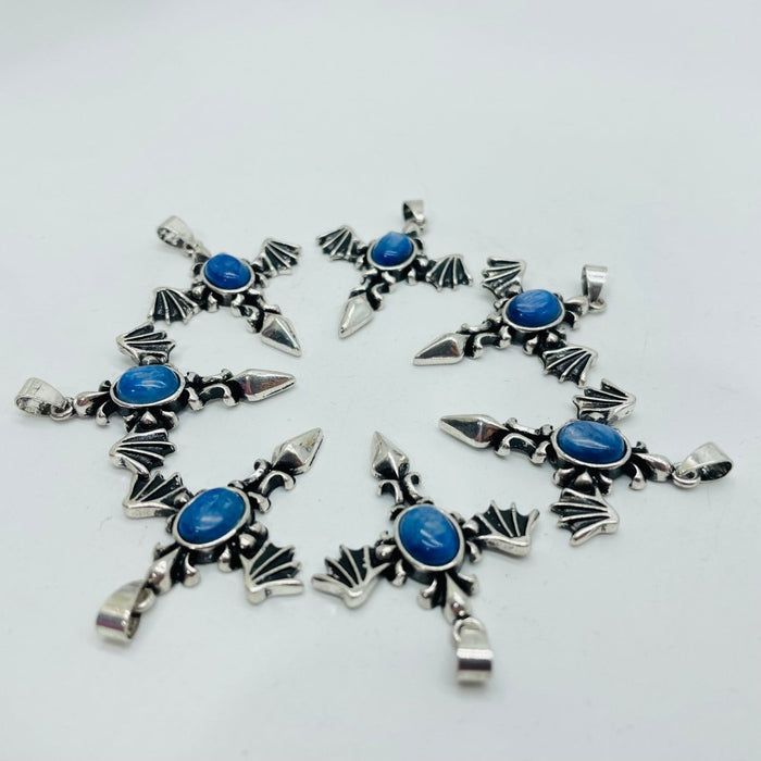 Blue Kyanite DIY Pendant Demon Sword Pendant Wholesale Gothic Sword with Devil Wing