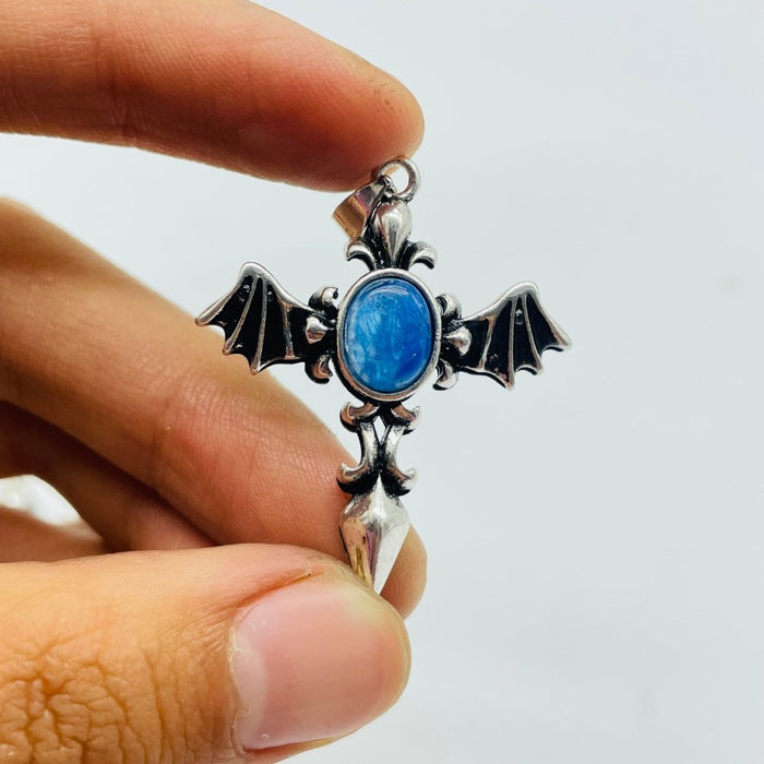 Blue Kyanite DIY Pendant Demon Sword Pendant Wholesale Gothic Sword with Devil Wing