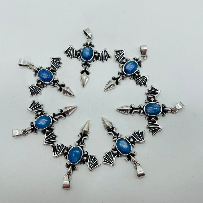 Blue Kyanite DIY Pendant Demon Sword Pendant Wholesale Gothic Sword with Devil Wing