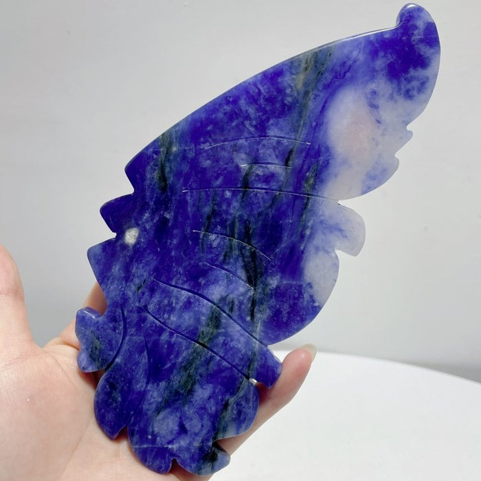 Blue Sodalite Butterfly Wing Carving With Stand