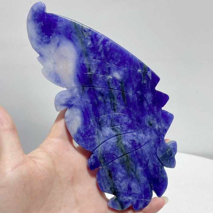Blue Sodalite Butterfly Wing Carving With Stand