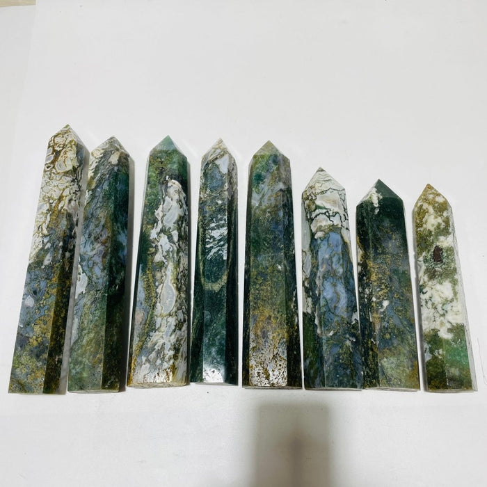 8 Pieces Large Moss Agate Tower Points
