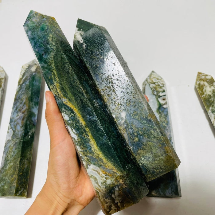 8 Pieces Large Moss Agate Tower Points
