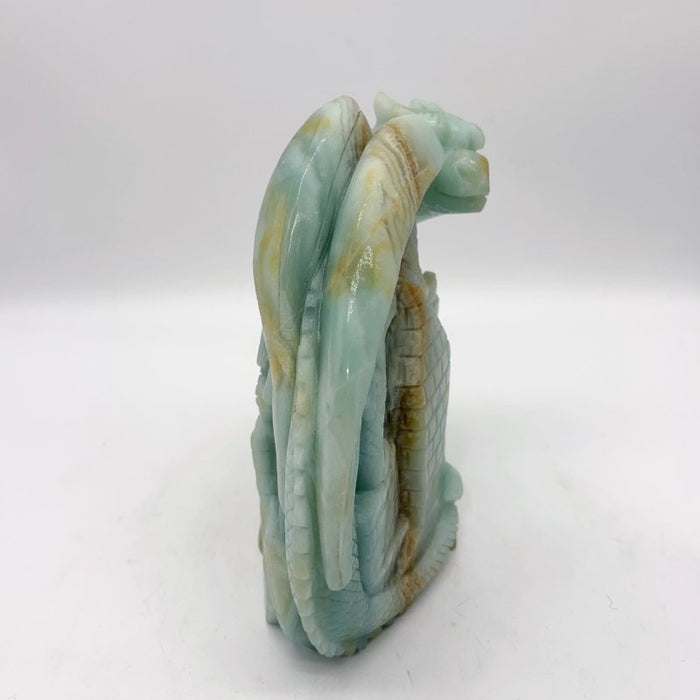 Caribbean Calcite Flying Dragon With Castle Carving