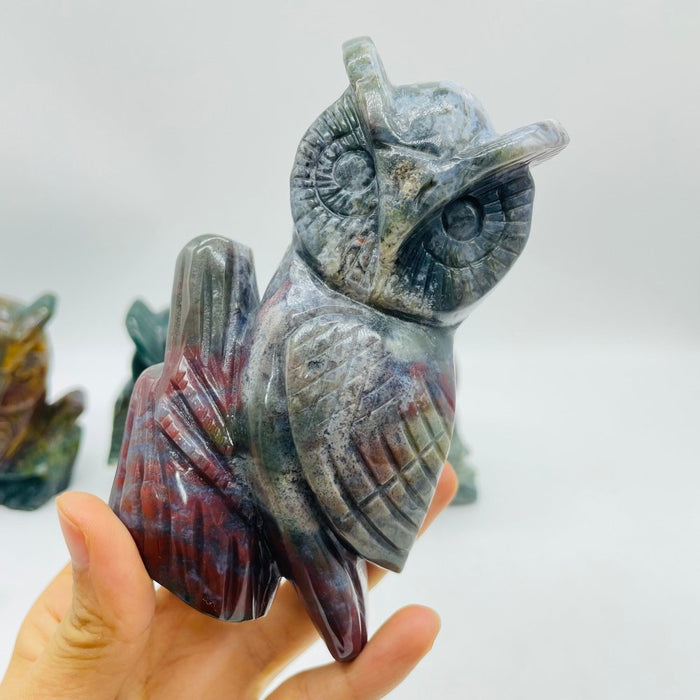 4 Pieces High Quality Ocean Jasper Owl Carving