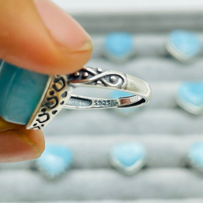 23 Pieces Beautiful Larimar Different Styles 925 Sterling Silver Heart Rings Wholesale