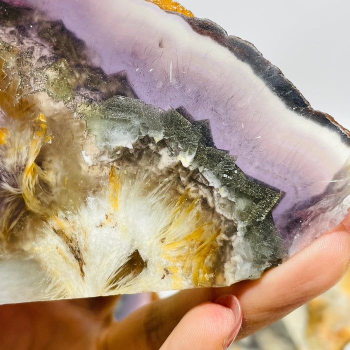 Rainbow Fluorite Mixed Cube Pyrite Spark Acicular Pyrite Slab
