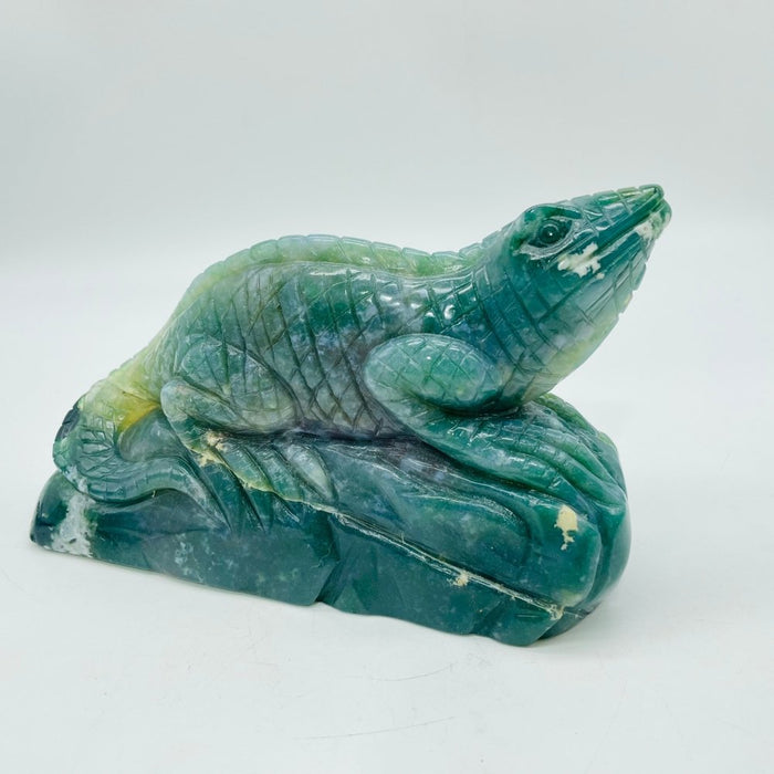 High Quality Natural Moss Agate Lizard Carving
