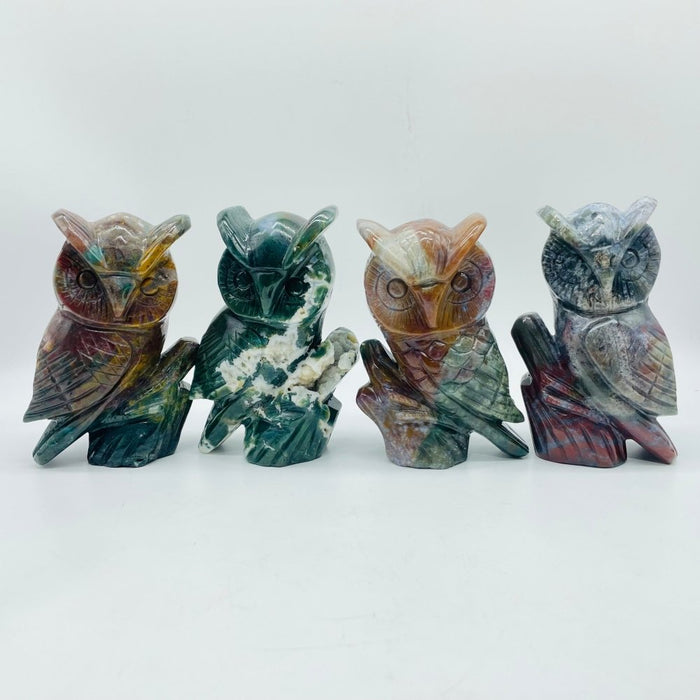 4 Pieces High Quality Ocean Jasper Owl Carving