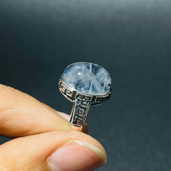 30 Pieces S925 High Grade Blue Angel Feather Quartz Ring