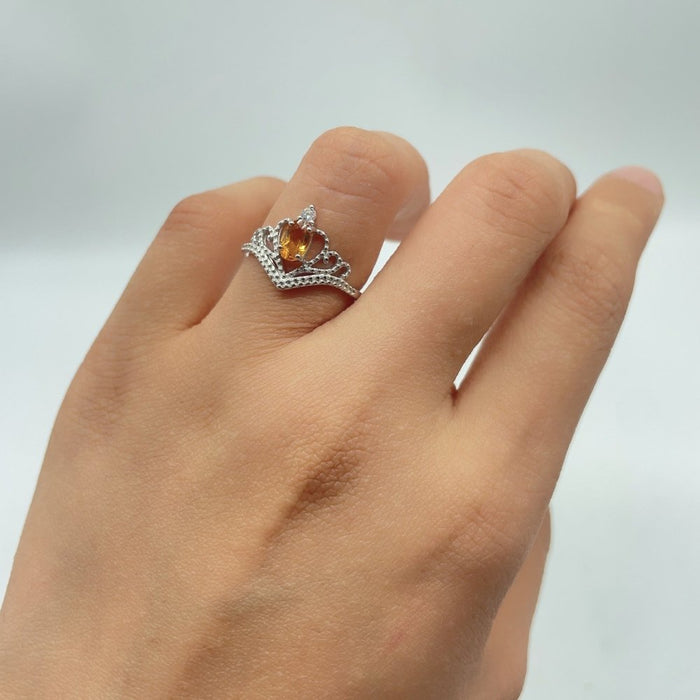 Two Styles Crown S925 Sterling Silver Citrine Crystal Ring Wholesale