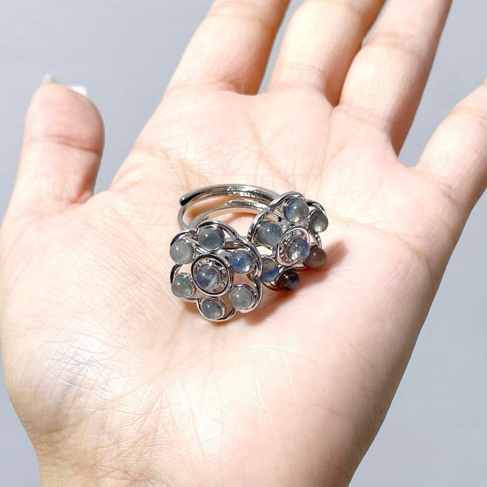 Flower Shape Labradorite Rotatable Ring Crystal Wholesale