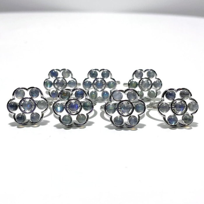 Flower Shape Labradorite Rotatable Ring Crystal Wholesale
