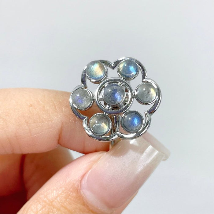 Flower Shape Labradorite Rotatable Ring Crystal Wholesale