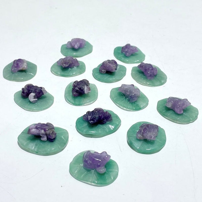 Frog On Leaf Mini Carving Wholesale Chevron Amethyst Green Aventurine