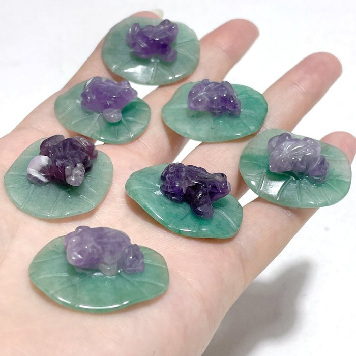 Frog On Leaf Mini Carving Wholesale Chevron Amethyst Green Aventurine