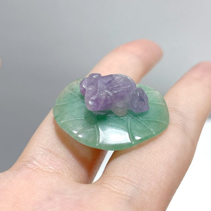 Frog On Leaf Mini Carving Wholesale Chevron Amethyst Green Aventurine