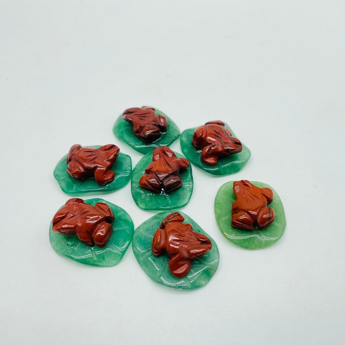 Frog On Leaf Mini Carving Wholesale Sakura Agate Red Jasper Howlite