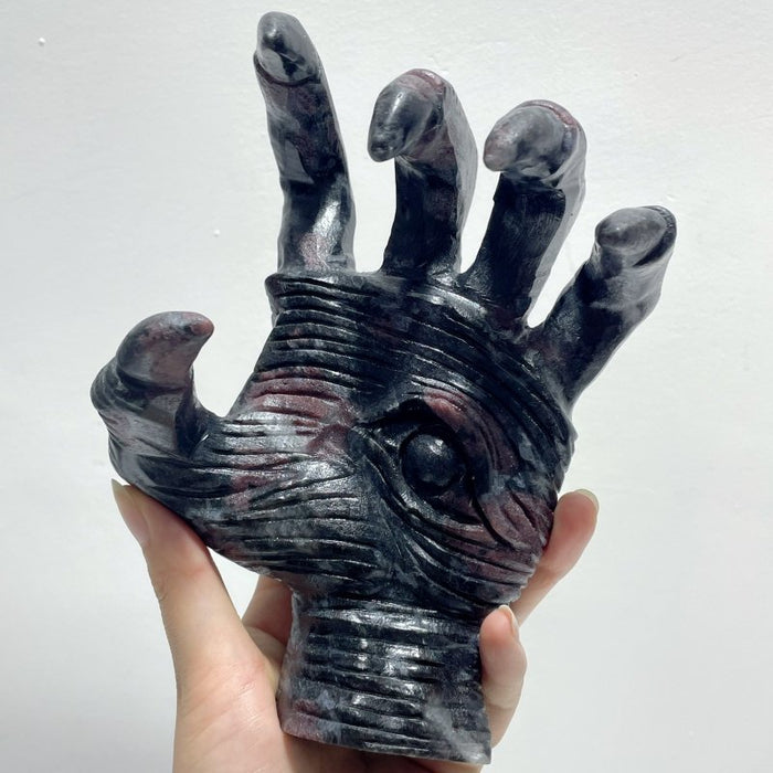 Garnet Mixed Astrophyllite Witchcore Demon Hand Carving