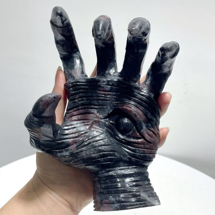 Garnet Mixed Astrophyllite Witchcore Demon Hand Carving