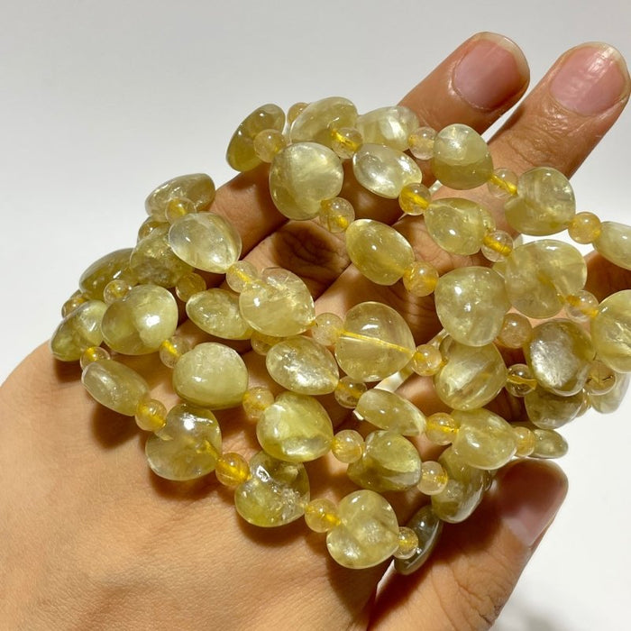 Gold Mica Heart With Gold Rutile Bead Bracelet Wholesale