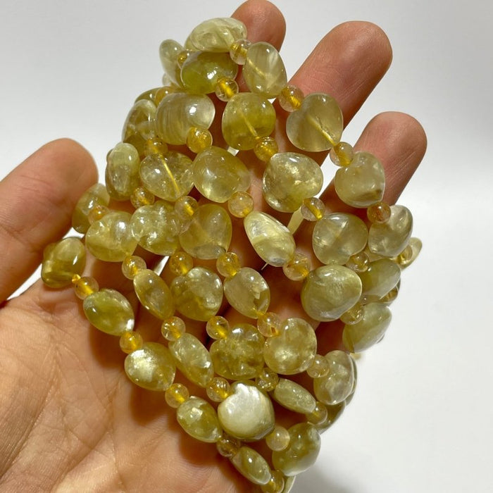 Gold Mica Heart With Gold Rutile Bead Bracelet Wholesale