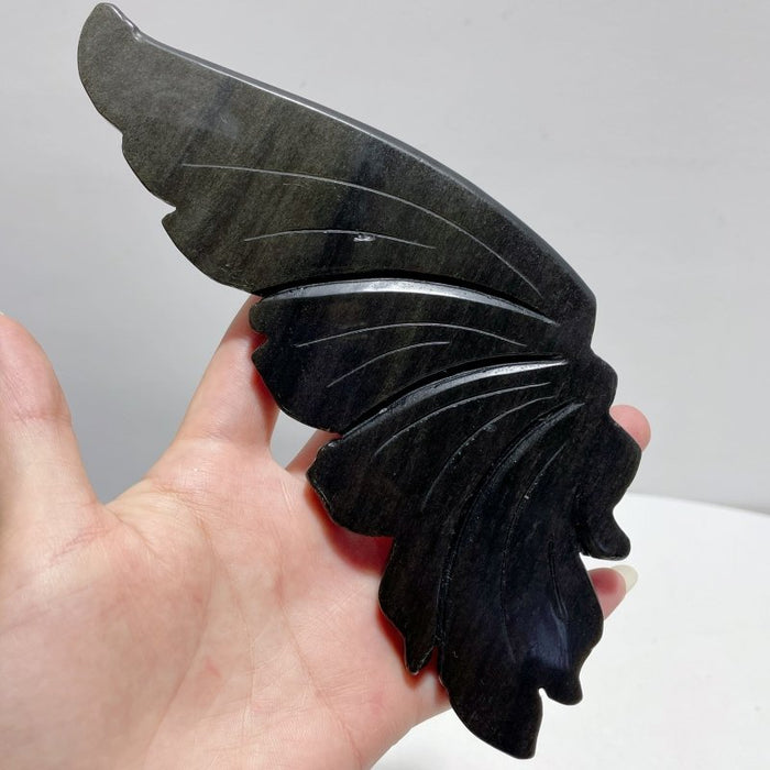 Gold Sheen Obsidian Butterfly Wing Carving With Stand