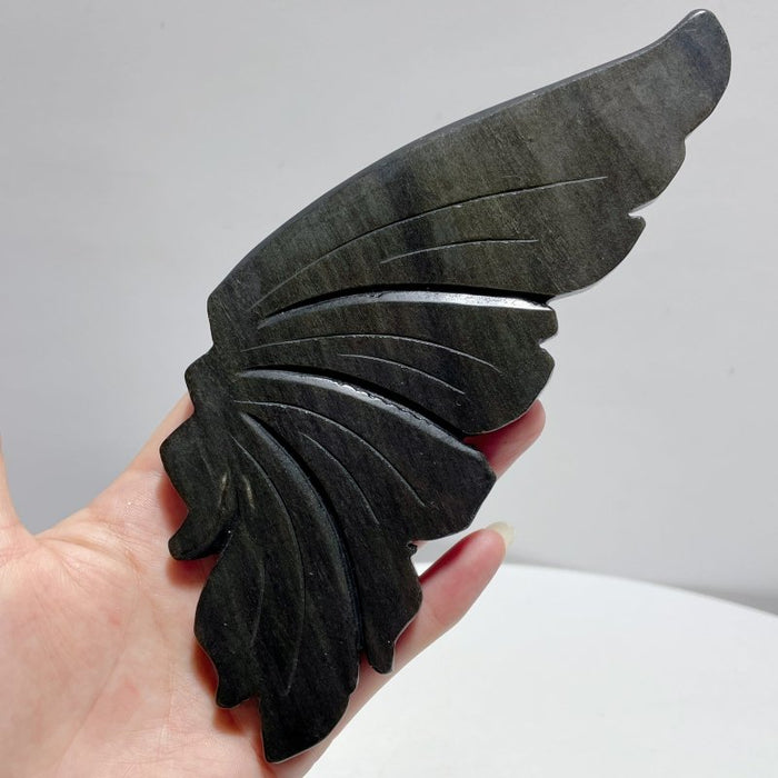 Gold Sheen Obsidian Butterfly Wing Carving With Stand
