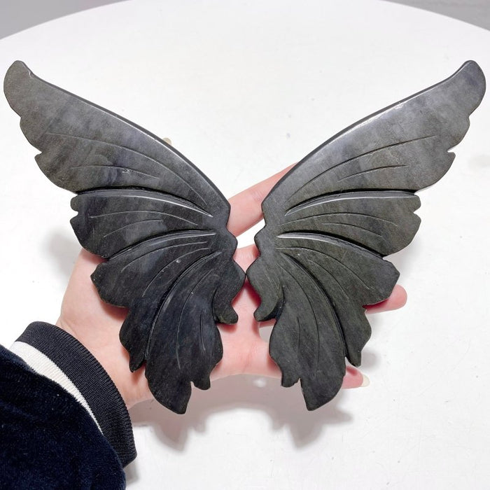 Gold Sheen Obsidian Butterfly Wing Carving With Stand
